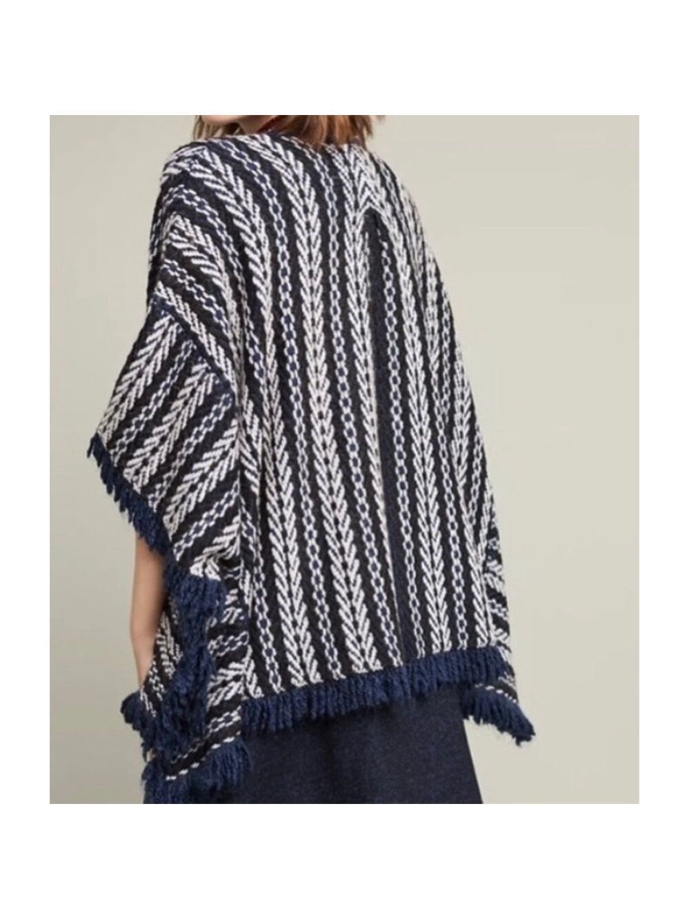 Sleeping On Snow Anthropologie Tajo Jacquard Poncho Cape Fringe O/S - Picture 4 of 13